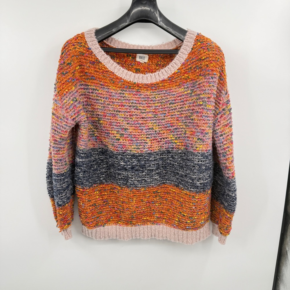 BKE Women's XS Multi Color Striped Confetti Knit Crew Neck Sweater Colorful Cozy